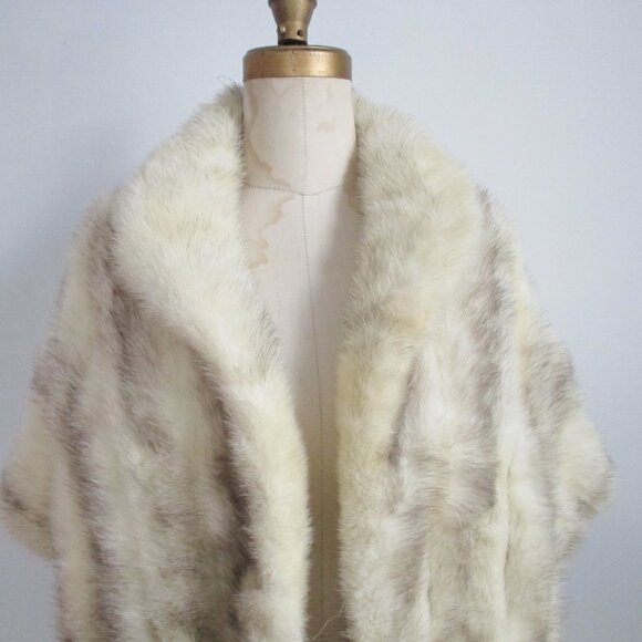 Cross Mink Fur Stole Open Front Very Long Cape Style Real Fur - Picture 4 of 9